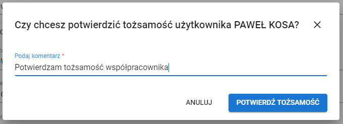 okno z pytaniem potwierdzającym tożsamość osoby wnioskującej