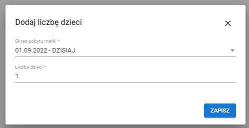 okno z widokiem na dodaj liczbę dzieci