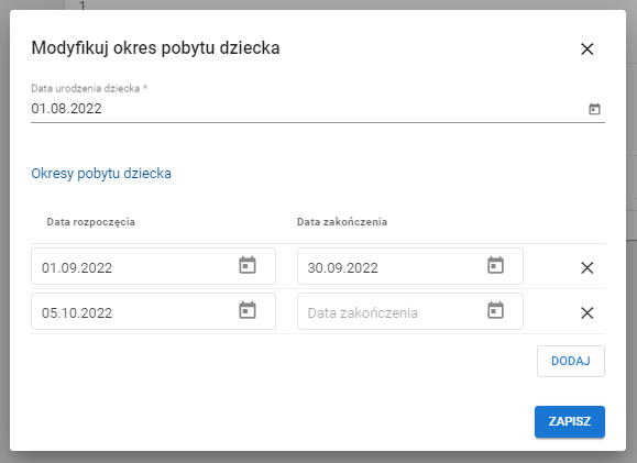 okno z widokiem na modyfikacje okres pobytu dziecka