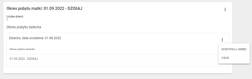 okno z widokiem na modyfikacje okresu pobytu matki