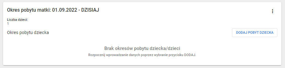okno z widokiem na okres pobytu matki i dziecka
