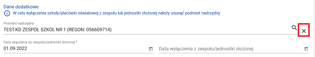 Okno z widokiem na wycinek z podmiotem nadrzędnym z oznaczonym w prawym górnym rogu znakiem x