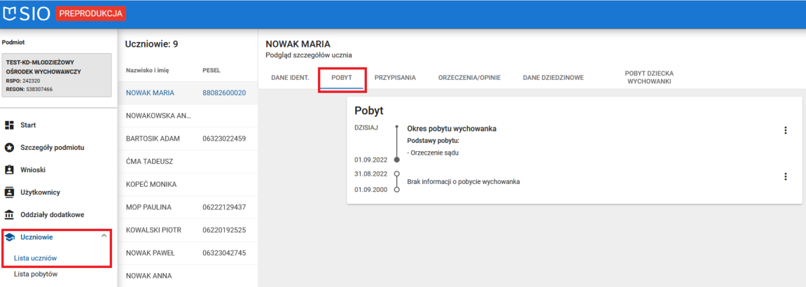 Okno z widokiem na zakładkę pobyt