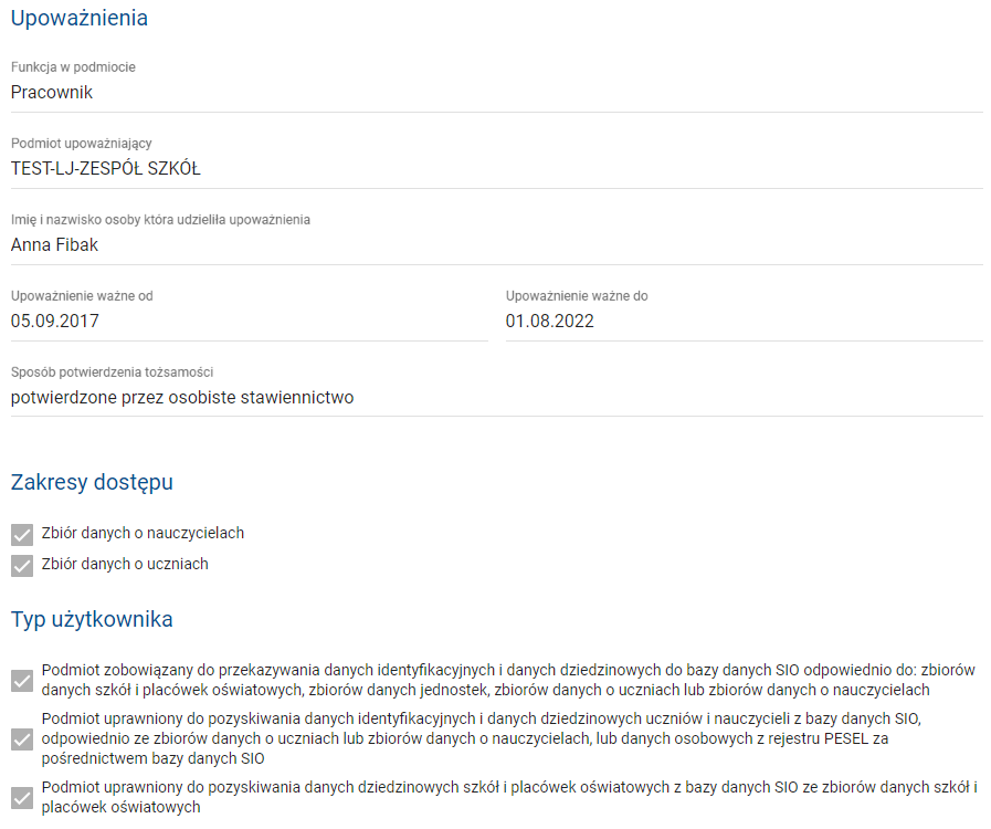 Widok danych wniosku ze statusem rozpatrywany nr 2