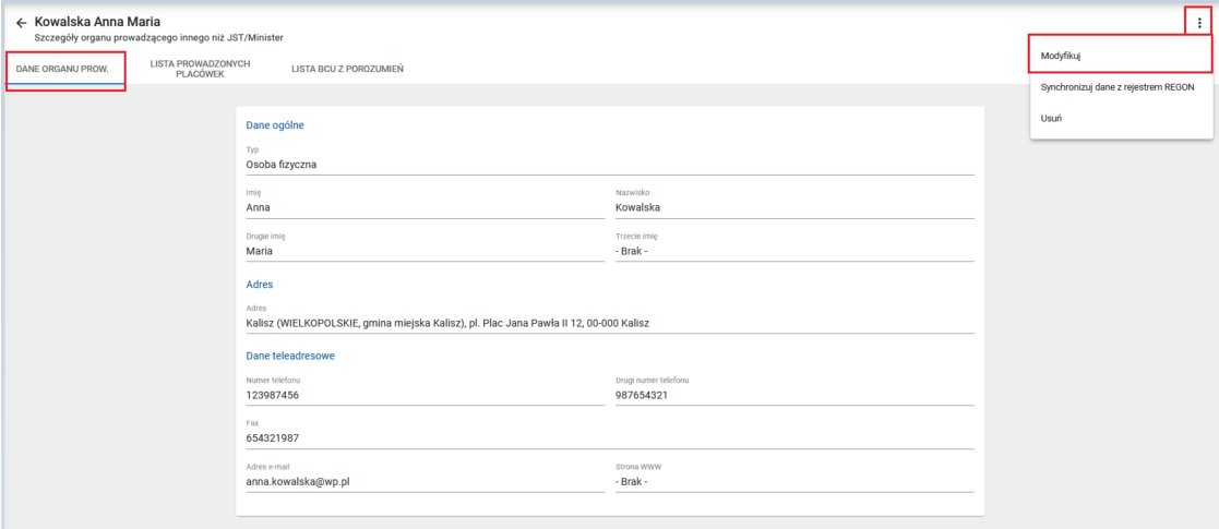 widok okna po wybraniu opcji modyfikuj