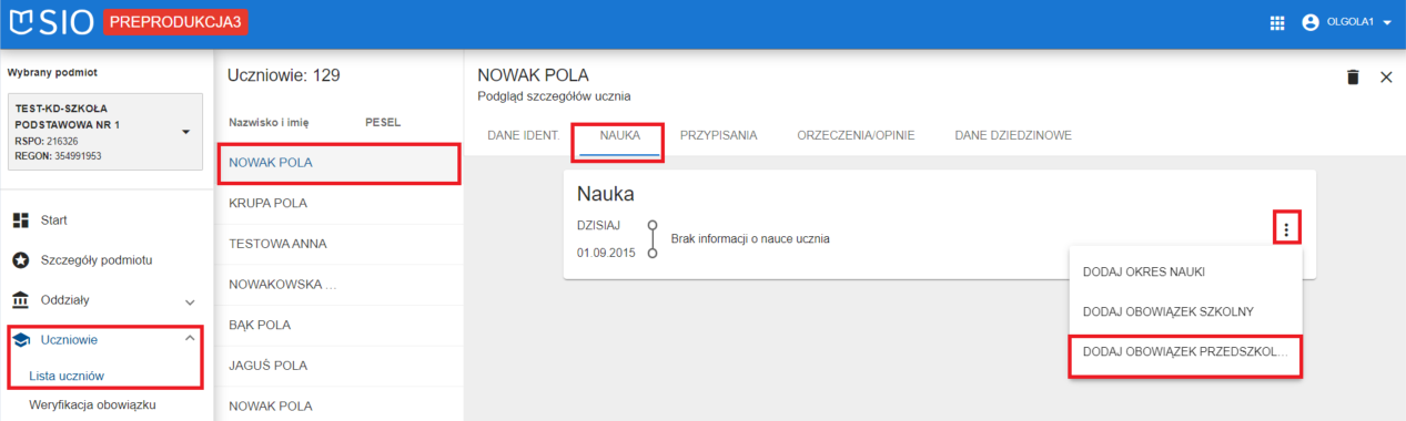widok okna z wybranym przyciskiem dodaj obowiązek przedszkolny