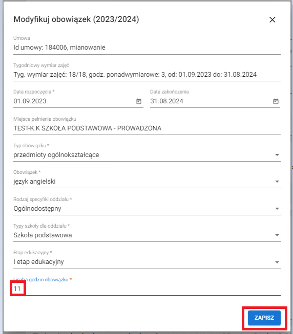 okno z widokiem na wprowadzone zmiany w obowiązku