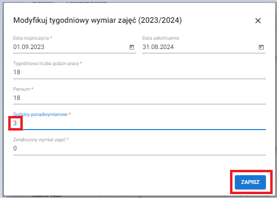 okno z widokiem na wprowadzone dane
