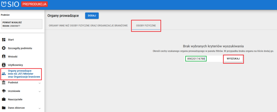 zaznaczony moduł osoby fizyczne 