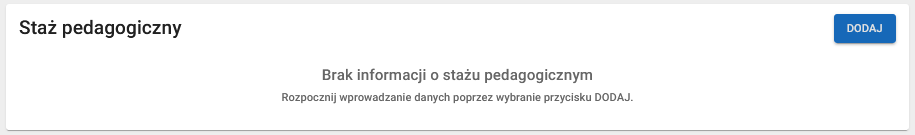 Okno stażu po usunięciu danych
