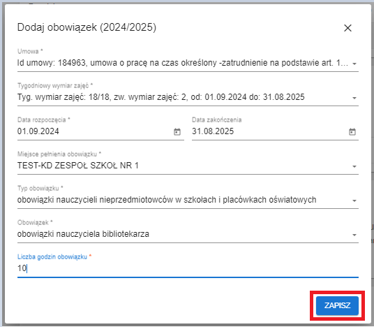 okno z widokiem na rejestracje kolejnego obowiązku