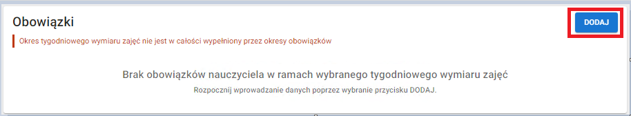 okno z widokiem na rejestracje obowiązku