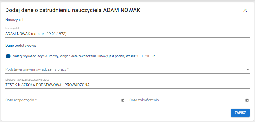 okno z widokiem na szczegóły danej umowy.