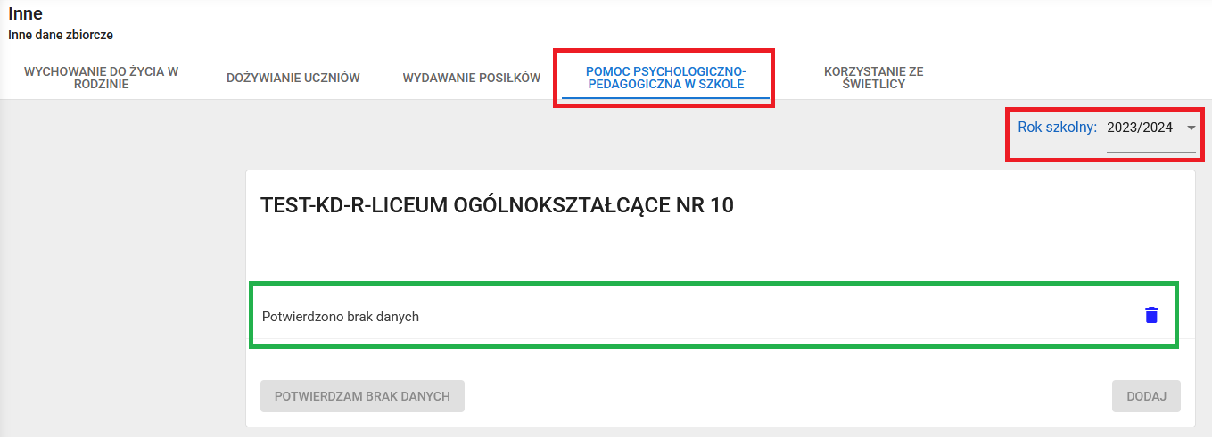 widok na zapis potwierdzono brak danych