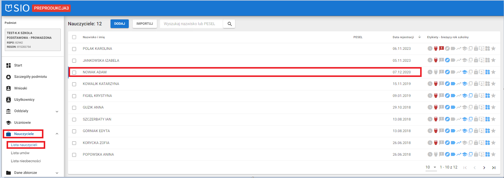 okno z widokiem na mozliwość usunięcia tygodniowego wymiaru zajęć z listy nauczycieli 