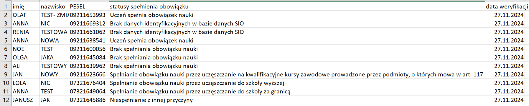 pliki csv z pobranymi danymi uczniów 