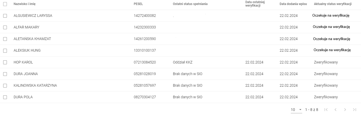 widok okna do weryfikacji obowiązku ze statusem „Oczekuje na weryfikację”: