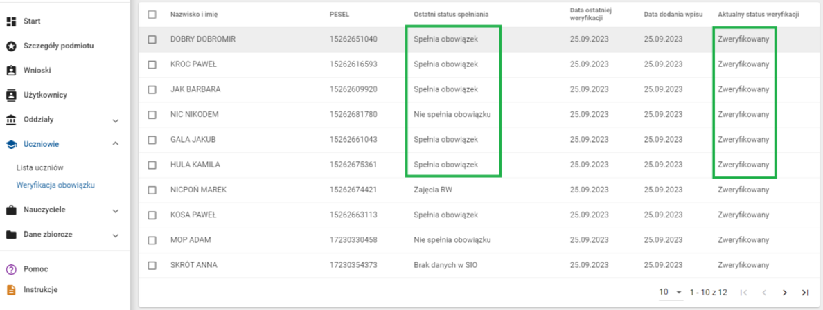 widok okna po weryfikacji 