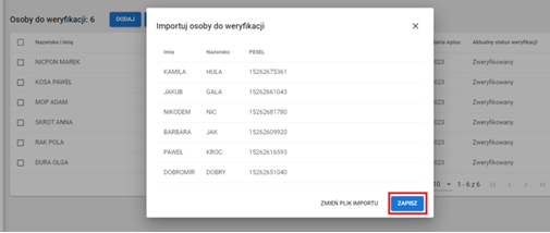 widok okna po załadowaniu danych z pliku