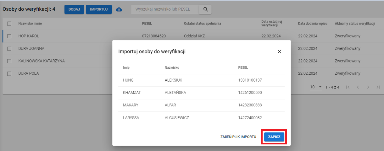 widok okna po załadowaniu danych z pliku