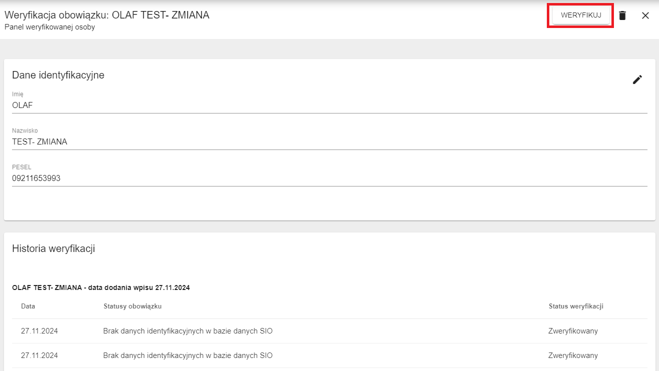 widok okna z możliwością skorzystania opcji weryfikuj