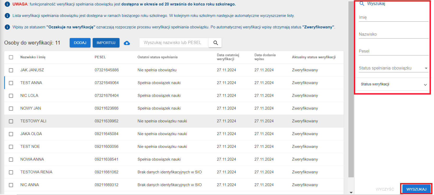 zaznaczona możliwość filtrowania 