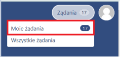 Okno z widokiem na zakładkę żądania z wyborem moje żądania