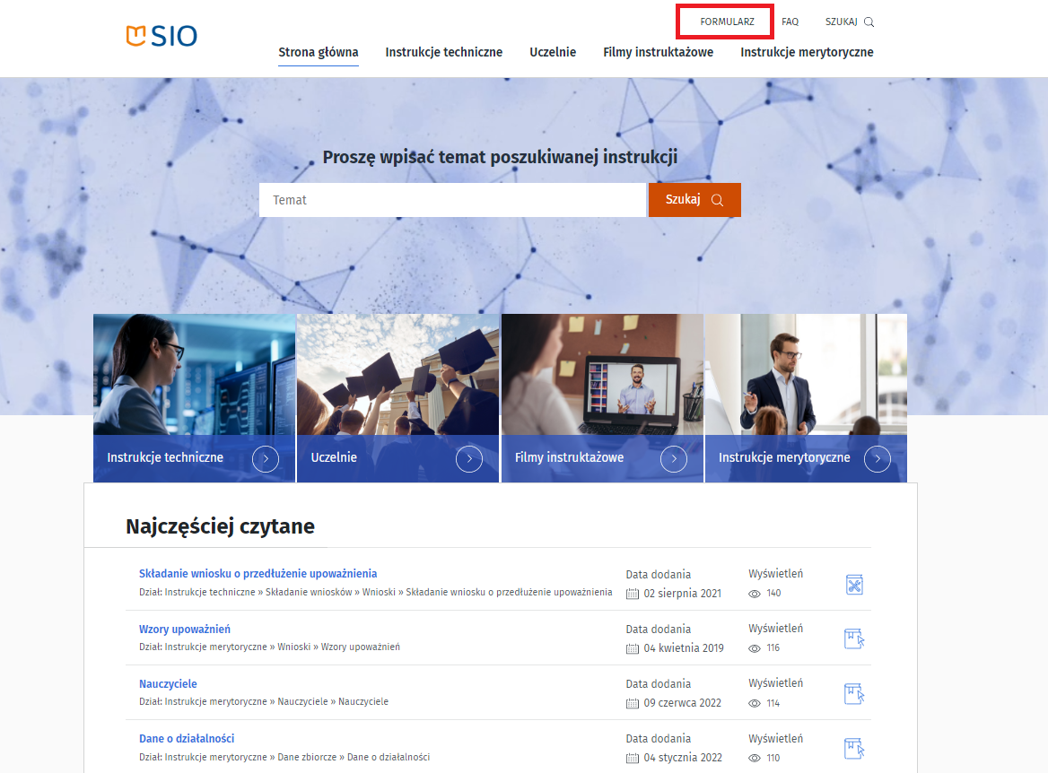 Widok okna z zaznaczonym modułem "formularz"