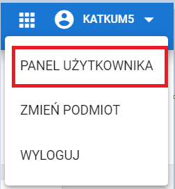 Widok wyboru pola Panel użytkownika