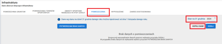 okno z widokiem a wybór roku oraz przycisk kopiuj dane