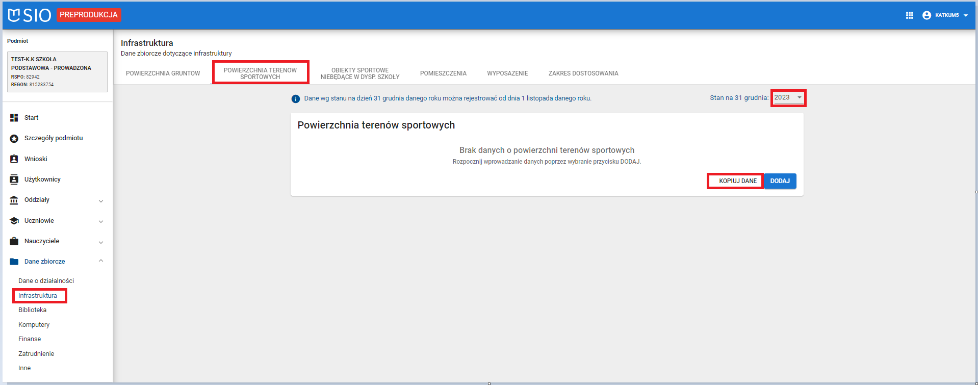 okno z widokiem na możliwość kopiowania danych z poprzedniego roku