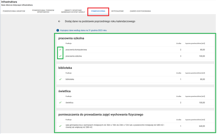 okno z widokiem po wysłaniu danych, które zostają oznaczone zielonym kolorem
