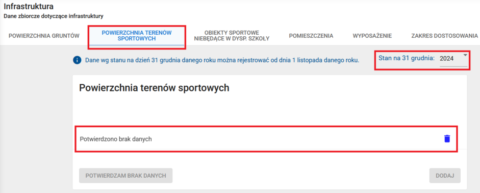 widok na zapis potwierdzono brak danych