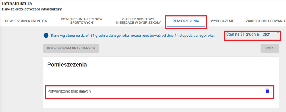 widok na zapis potwierdzono brak danych