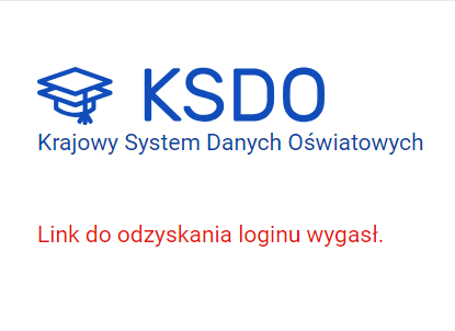 okno z komunikatem Link do odzyskania loginu wygasł