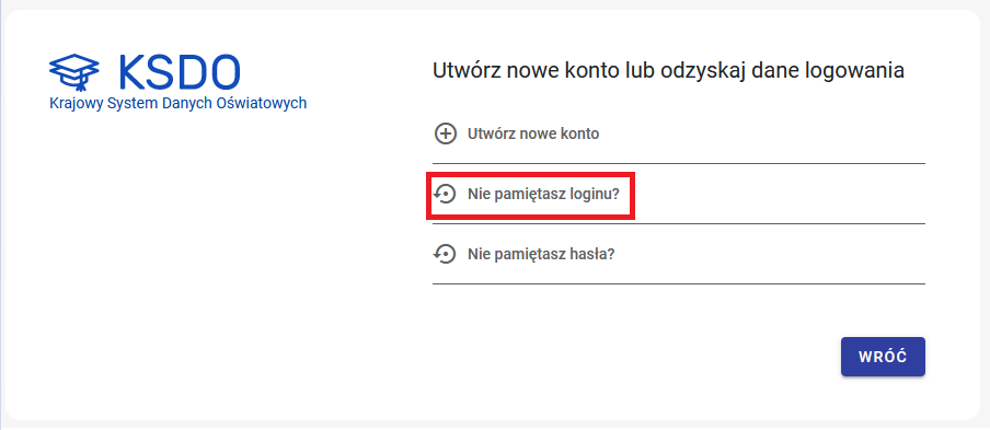 okno z zaznaczona opcją "Nie pamiętasz loginu?”: