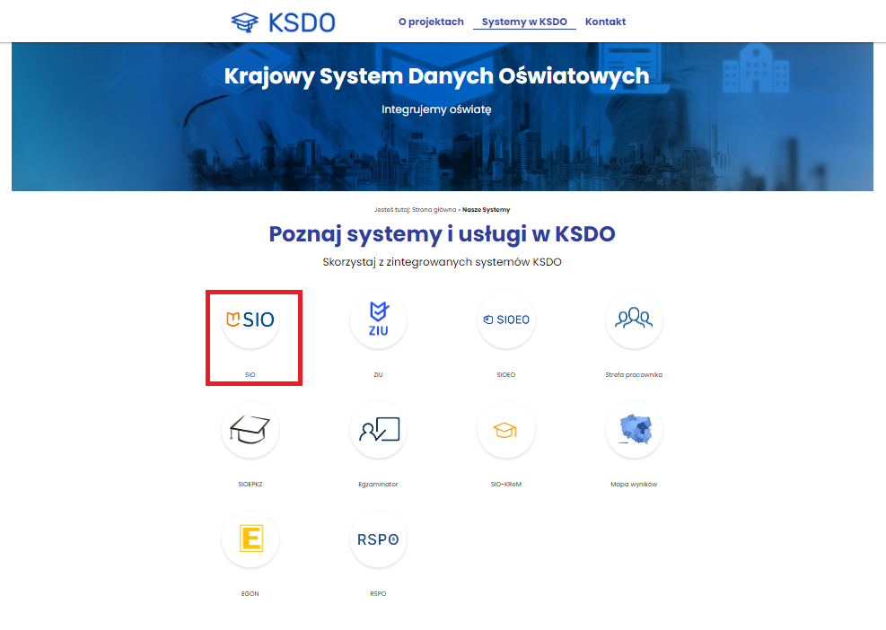 okno z zaznaczonym systemem SIO