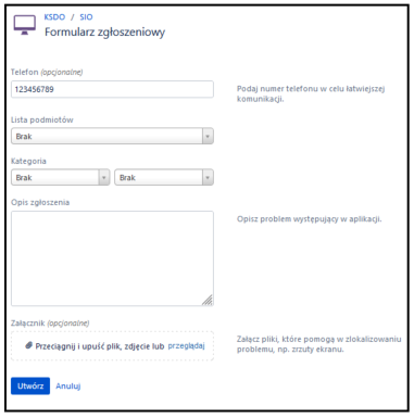 widok na formularz zgłoszeniowy