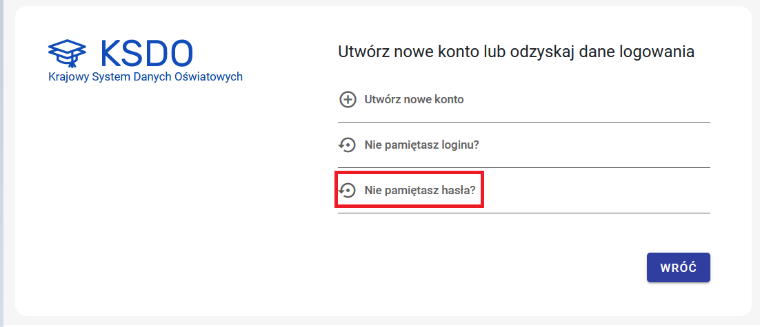 zaznaczona opcja "Nie pamiętasz hasła"