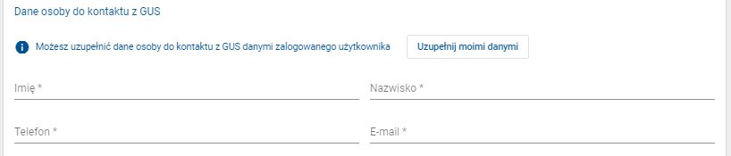 okno z widokiem na dane osoby do kontaktu z GUS