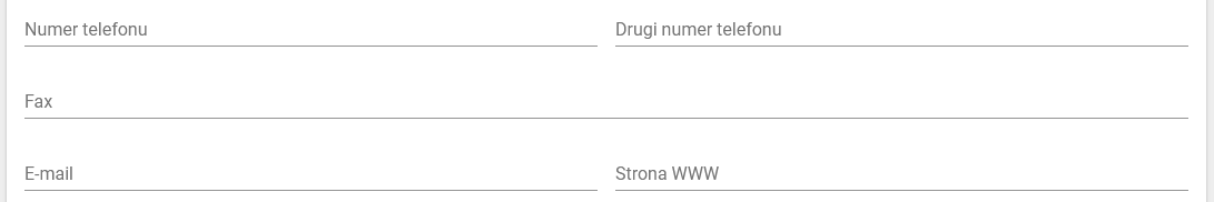 Okno z widokiem na pola do wypełnienia danych teleadresowych 