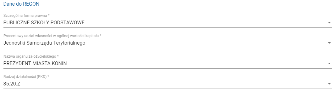 okno z widokiem na wiersze dane do REGON