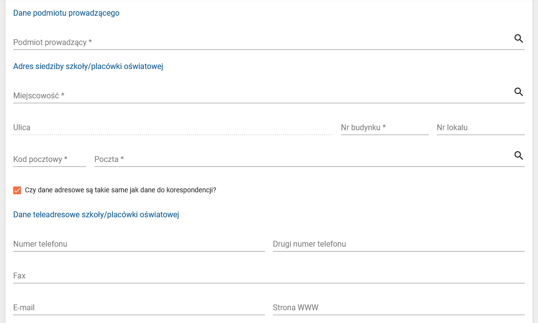 Okno z widokiem rejestracji podmiotu nr 2