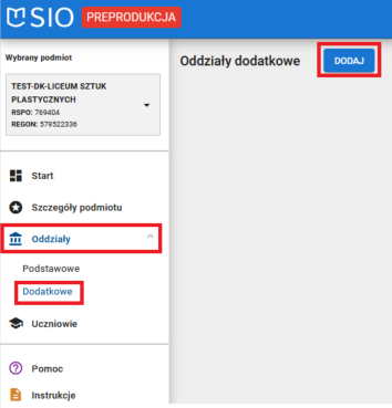 widok na zaznaczony przycisk Dodaj