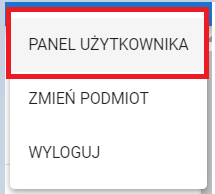 Okno z podziałem na dostępne funkcje: panel użytkownika, wyloguj