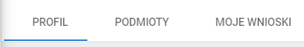 Okno z widokiem na zakładki profil, zmiana danych kontaktowych, moje wnioski 