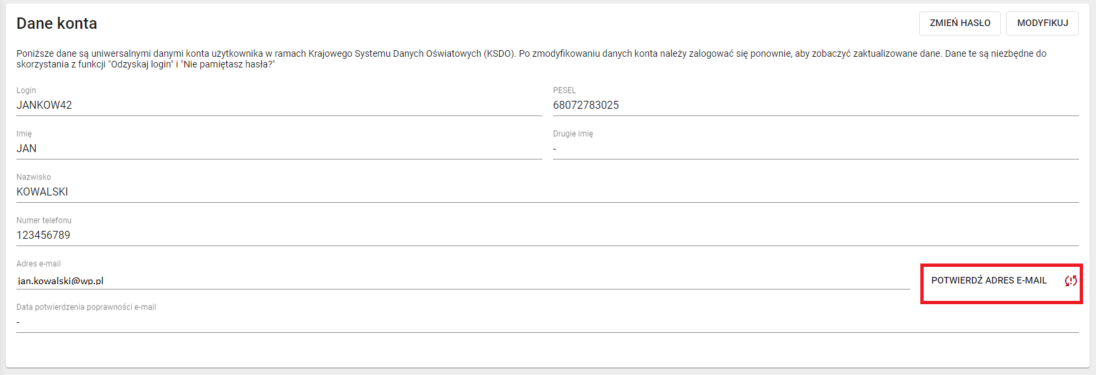 przycisk Potwierdź adres e-mail 