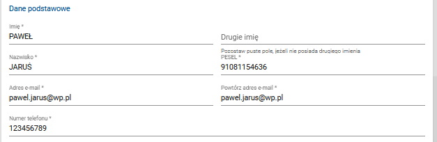 dane użytkownika zaczytane z profilu zaufanego