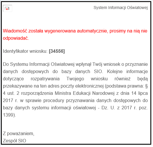 komunikat Wniosek wpłynął do systemu