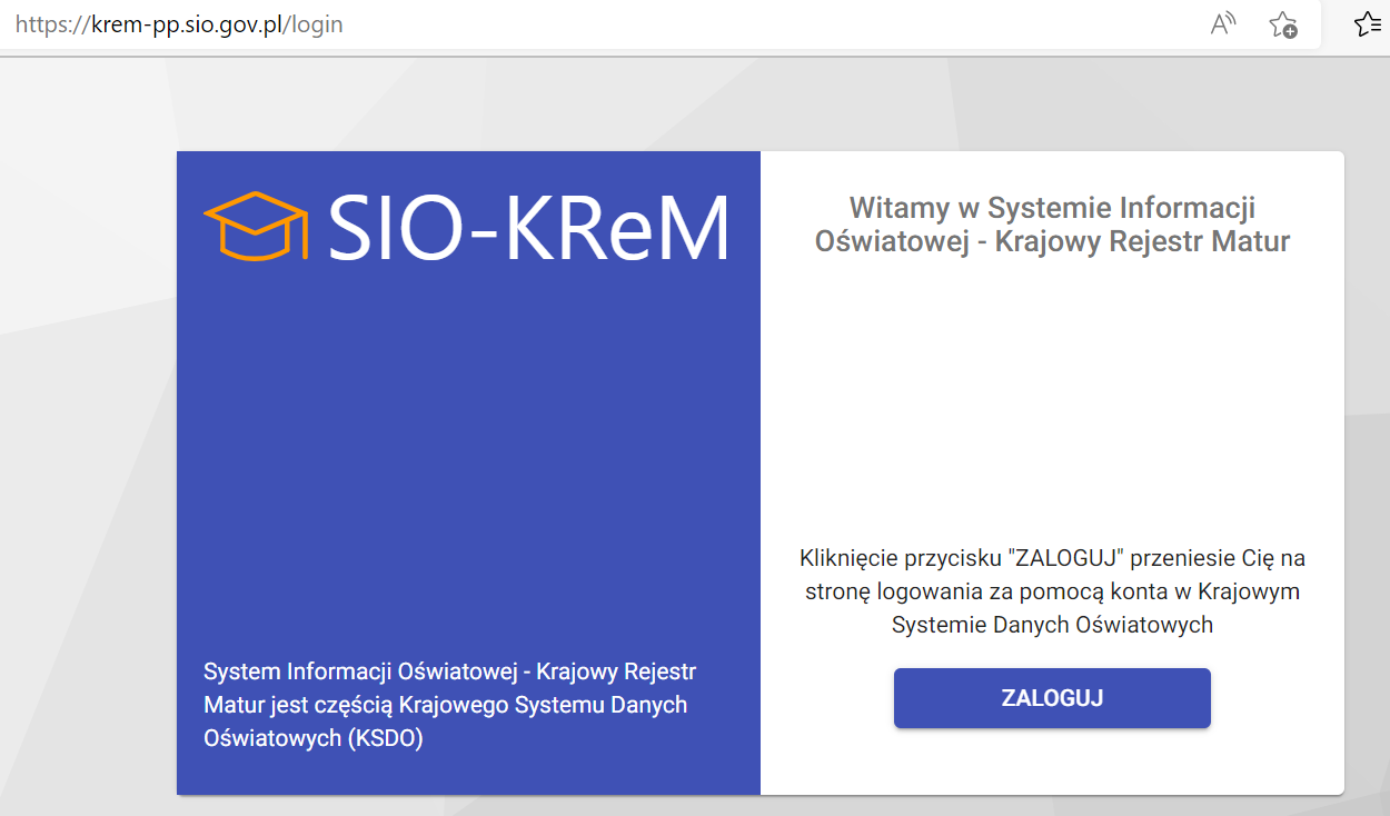 okno do logowania do SIO-KREM